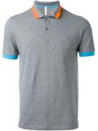 Sun 68 Wide Collar And Sleeve Detail 'righe Fluo' Polo Shirt, Men's, Size: Small, Grey, Cotton/spandex/elastane