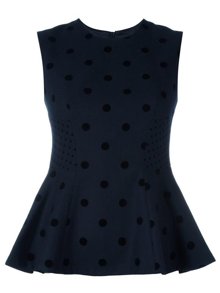 Ps By Paul Smith Polka Dot Peplum Top, Women's, Size: 42, Blue, Polyester/acetate/viscose/wool