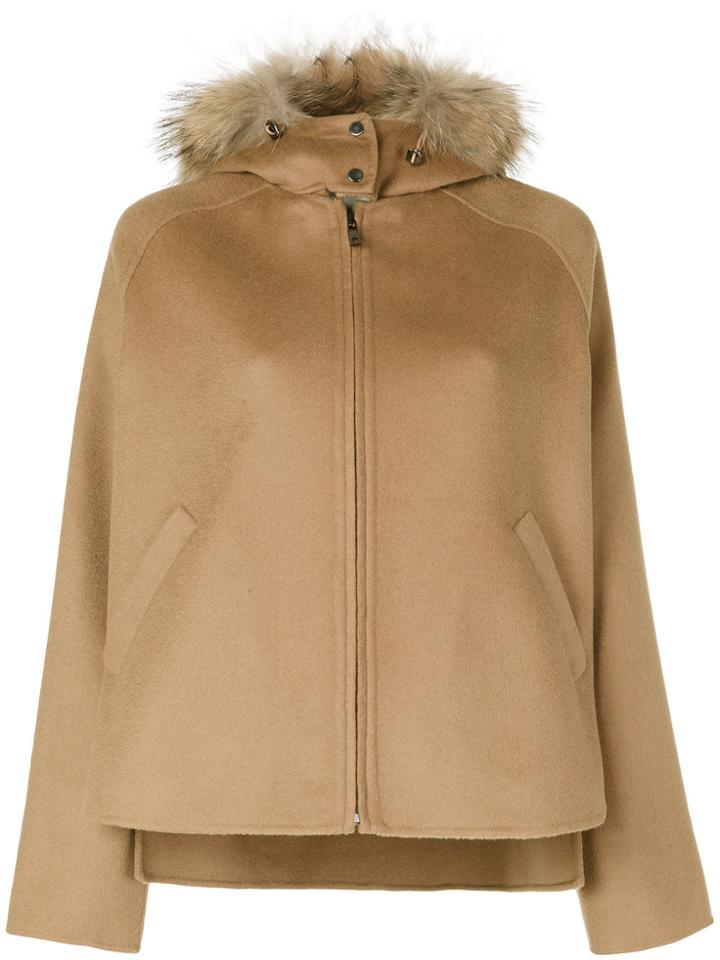 P.a.r.o.s.h. Fur Trim Hooded Jacket - Brown