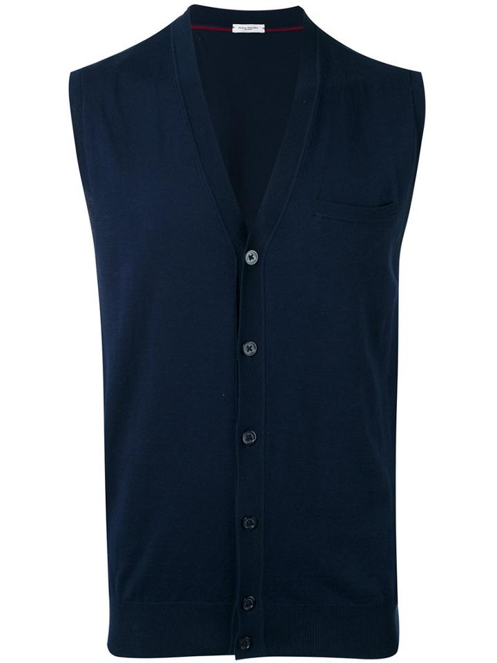 Paolo Pecora - Sleeveless Cardigan - Men - Silk/cotton - S, Blue, Silk/cotton