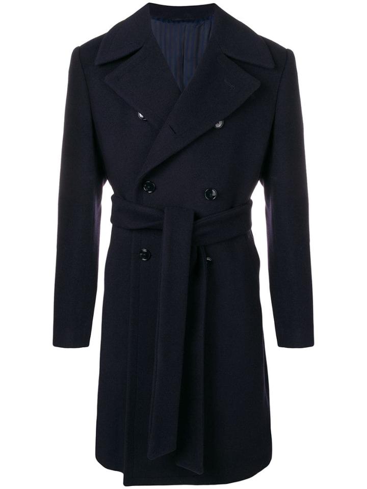 Mp Massimo Piombo Double Breasted Belted Coat - Blue