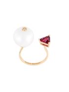 Delfina Delettrez Trillion Diamond Ring, Women's, Size: 53, White, Diamond/18kt Gold/topaz/white Freshwater Pearl