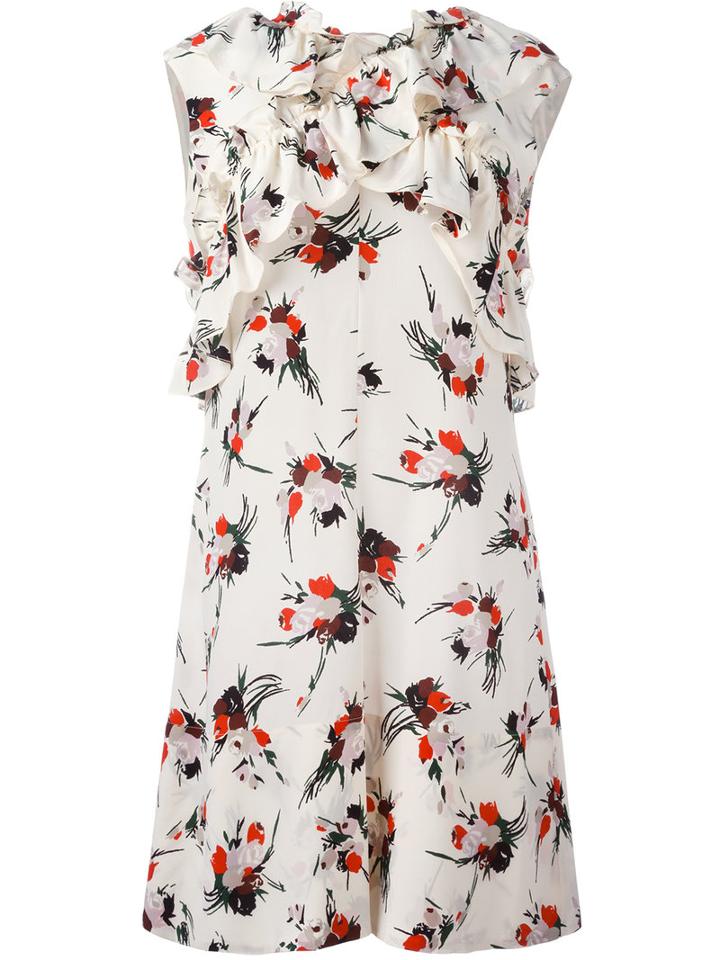 Marni Ruffle Printed Dress, Women's, Size: 42, Nude/neutrals, Silk
