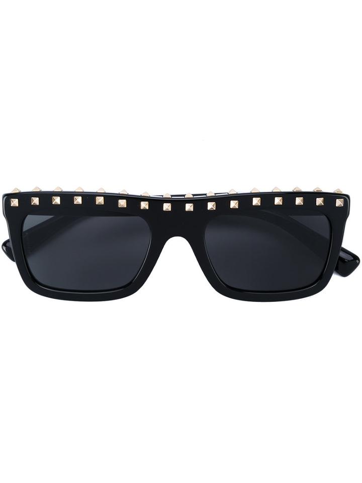 Valentino - Flat Top Rockstud Sunglasses - Women - Pvc - One Size, Black, Pvc
