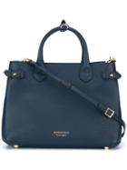 Burberry 'banner' Tote, Women's, Blue, Calf Leather/canvas