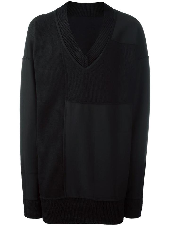 System Homme Oversized V-neck Jumper, Men's, Black, Polyester/polyurethane/rayon