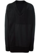 System Homme Oversized V-neck Jumper, Men's, Black, Polyester/polyurethane/rayon