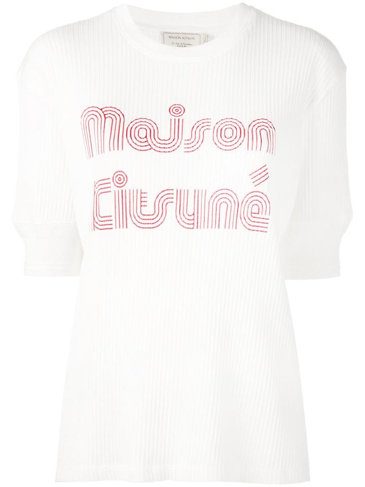 Maison Kitsuné Logo Print Ribbed Sweatshirt, Women's, Size: Small, White, Cotton