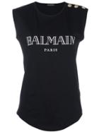Balmain Logo Tank Top, Women's, Size: 40, Black, Cotton