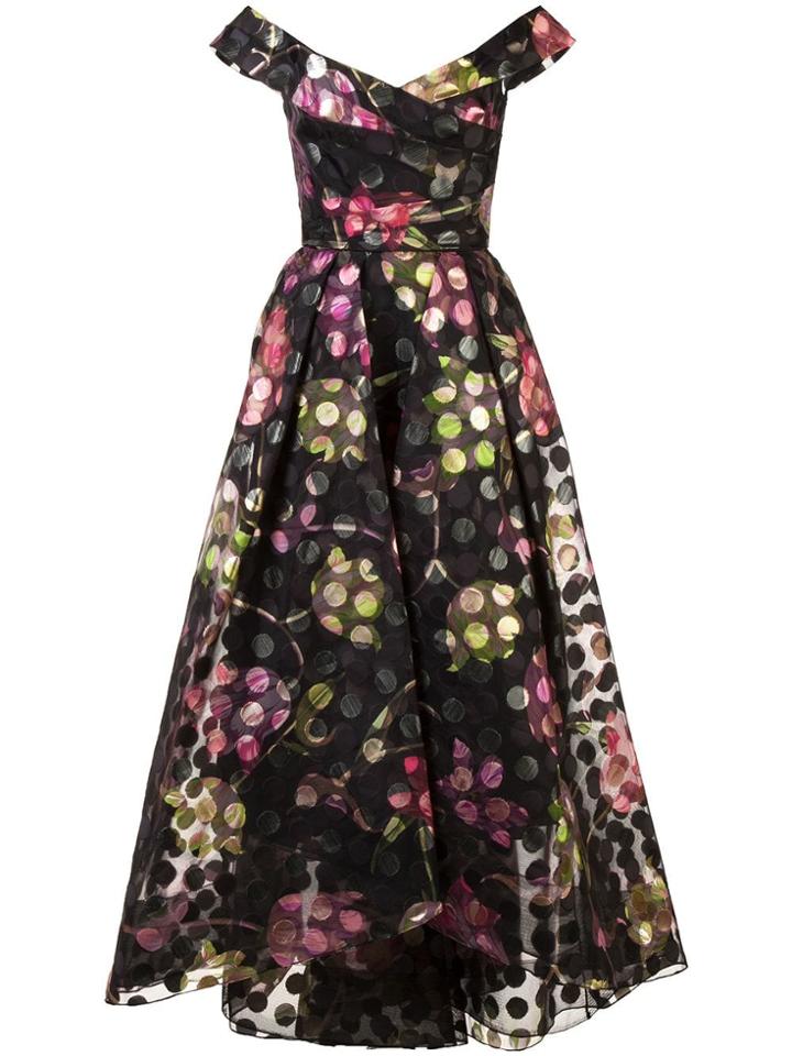 Marchesa Notte Off-the-shoulder Floral Dress - Black