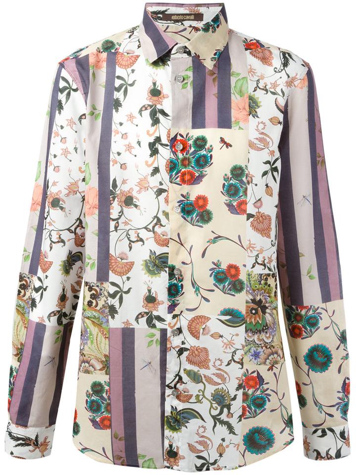 Roberto Cavalli Patchwork Print Shirt, Men's, Size: 40, Nude/neutrals, Cotton