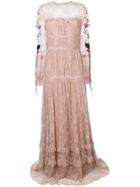 Piccione. Piccione Floral Embroidered Sleeve Gown - Pink & Purple