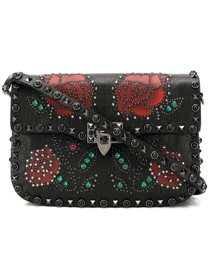 Valentino Rockstud Rose Shoulder Bag - Black