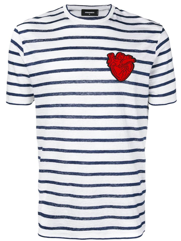 Dsquared2 Striped T-shirt With Heart Patch - White