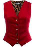 Dolce & Gabbana Leopard Panel Velvet Waistcoat - Red