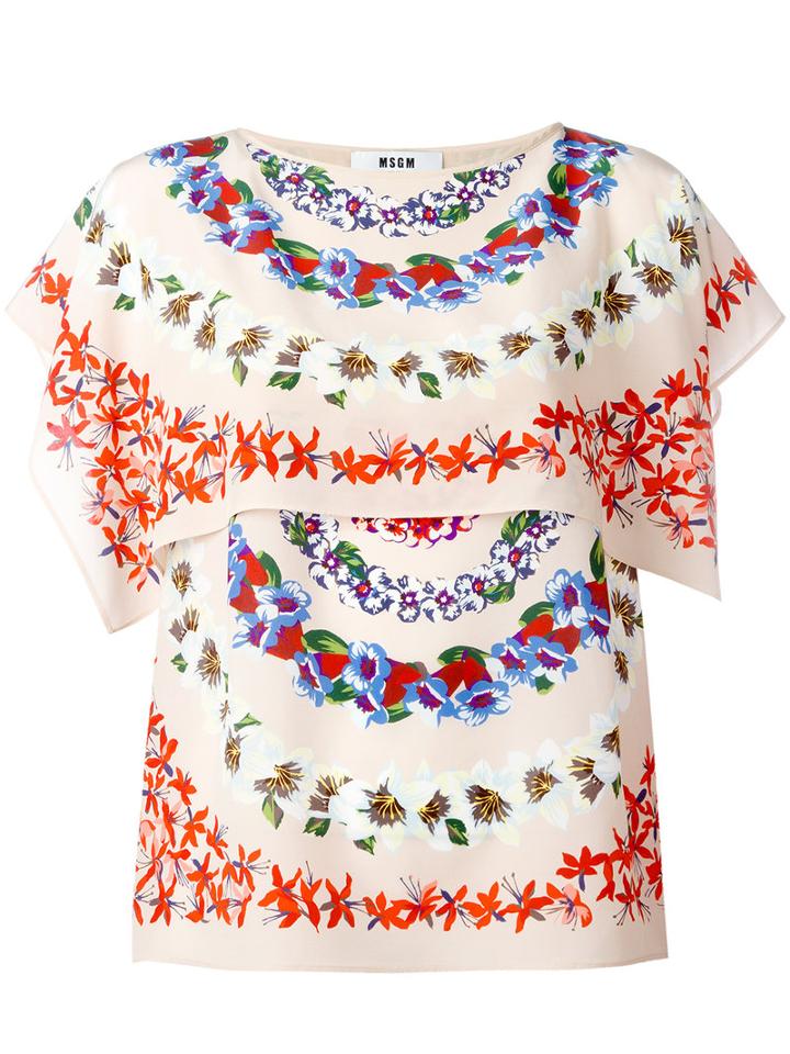 Msgm Floral Print Blouse, Size: 42, Nude/neutrals, Silk/polyester