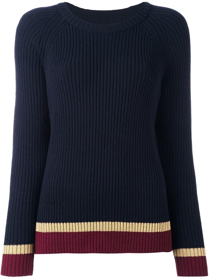 Chinti And Parker Ribbed Colour Block Sweater, Women's, Size: Medium, Blue, Merino