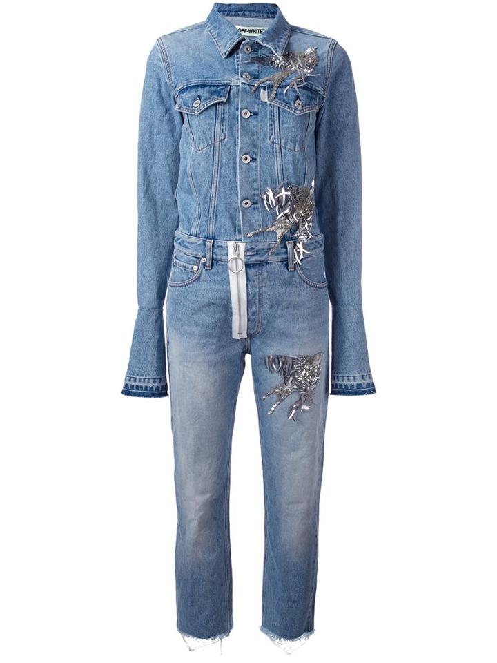 Off-white 'birds' Embellished Denim Jumpsuit, Women's, Size: Small, Blue, Cotton