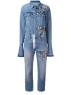 Off-white 'birds' Embellished Denim Jumpsuit, Women's, Size: Small, Blue, Cotton