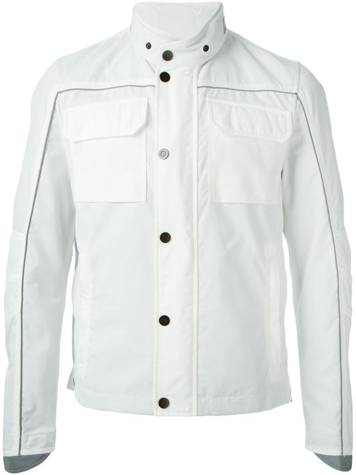 Fay Band Collar Biker Jacket, Men's, Size: Medium, White, Polyamide/polyester