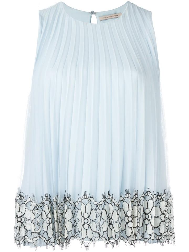 Christopher Kane Pleated Sleeveless Top, Women's, Size: 42, Blue, Silk/nylon/polyamide/acetate