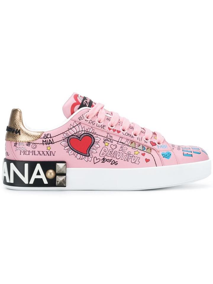 Dolce & Gabbana Portofino Mural Print Sneakers - Pink