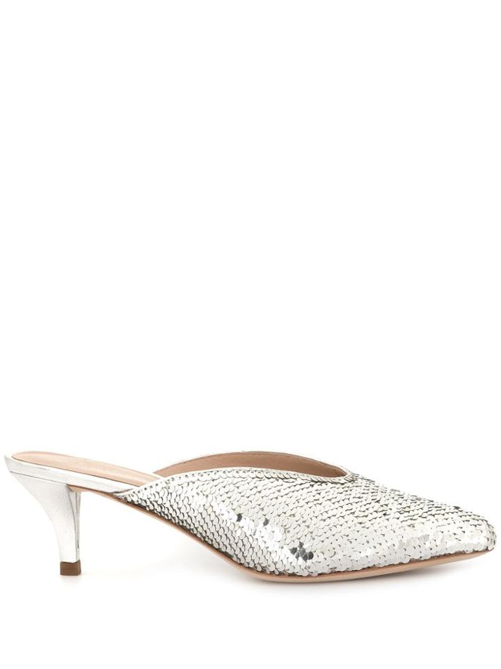 Loeffler Randall Sequin Pointed Mules - Silver