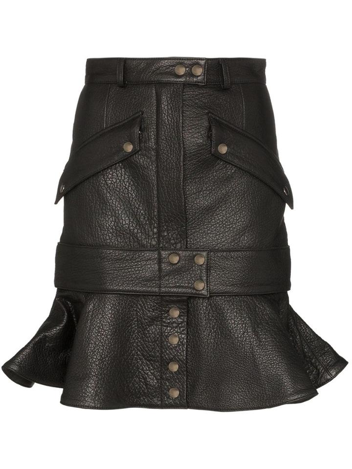 Faith Connexion Ruffled Leather Skirt - Black