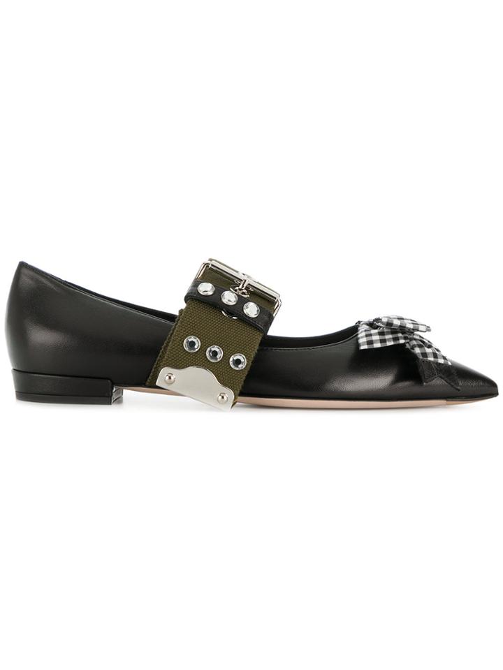 Miu Miu Bow Strap Ballerinas - Black