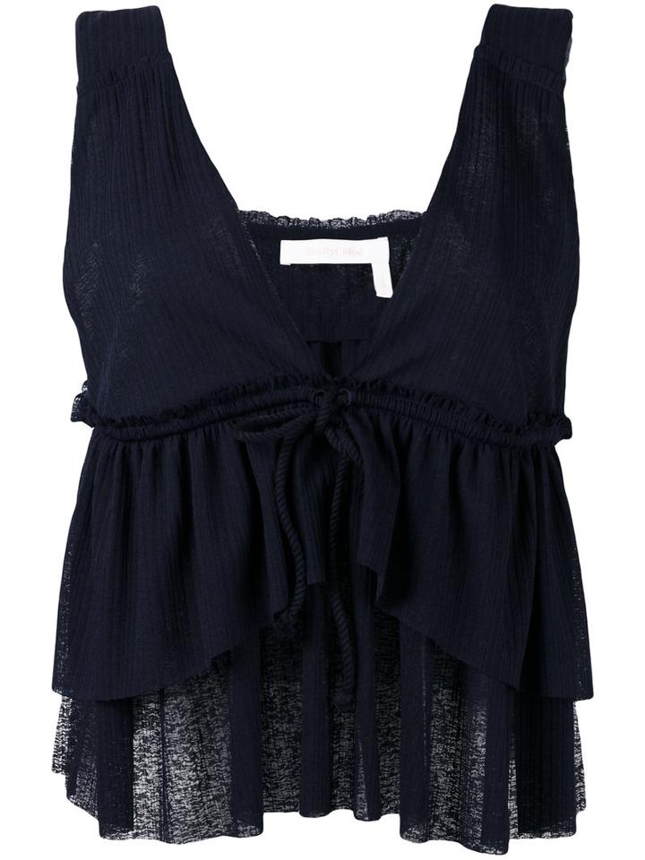 See By Chloé Layered Ruffle Blouse, Women's, Size: Small, Blue, Cotton/polyester