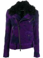 Dsquared2 Denim Biker Jacket With Fur-collar - Purple