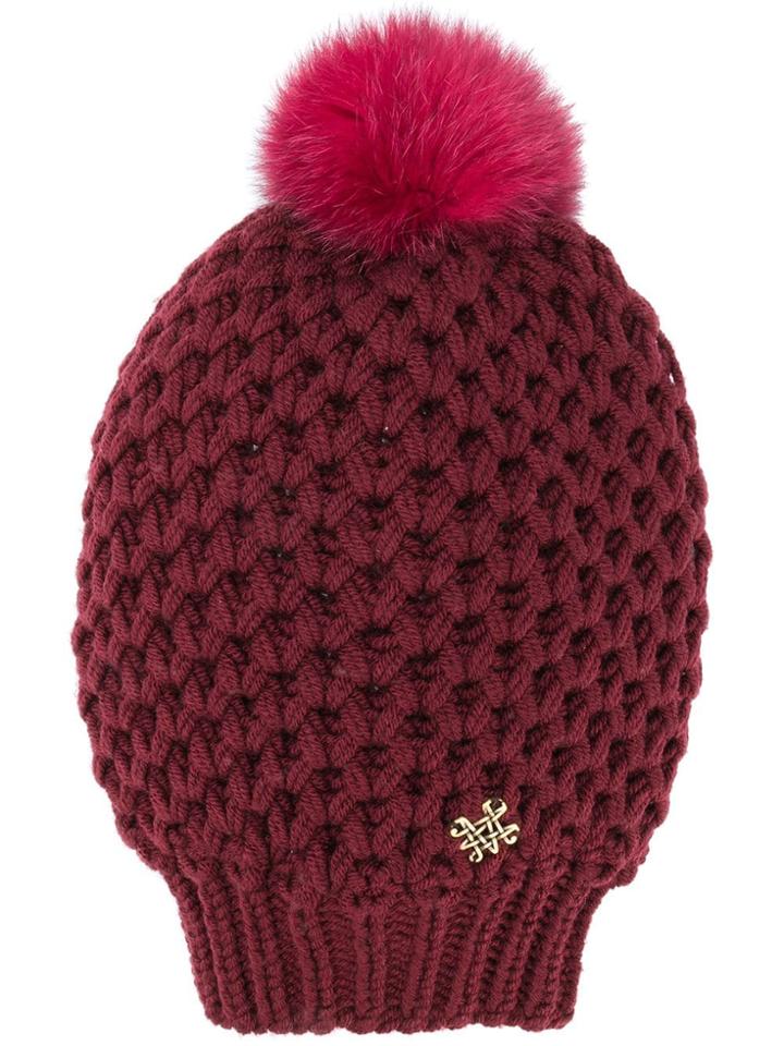 Mr & Mrs Italy Fur Pompom Knitted Beanie - Red