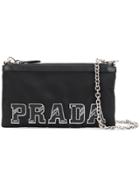 Prada Embroidered Logo Clutch Bag - Black