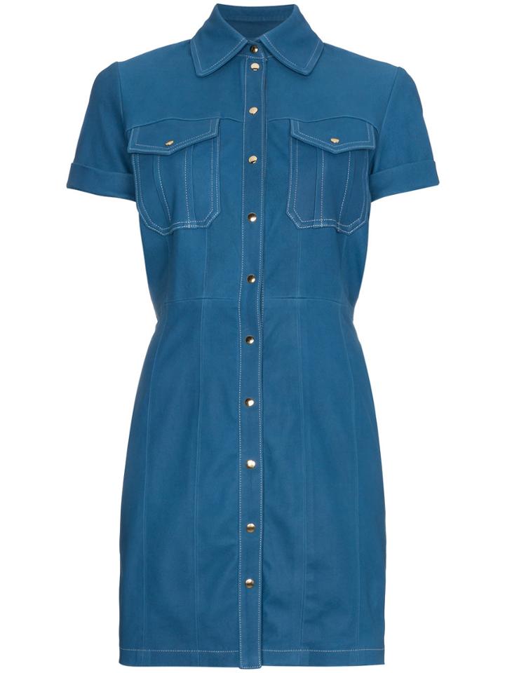 Skiim Leather Button Down Mini Dress - Blue