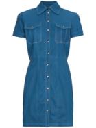 Skiim Leather Button Down Mini Dress - Blue