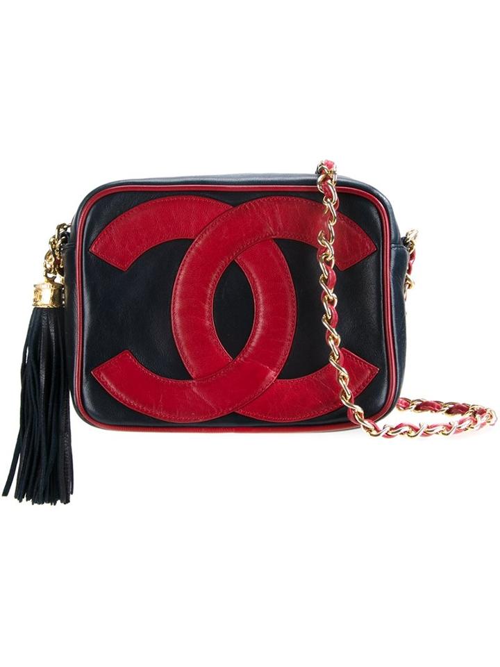 Chanel Vintage Logo Stamp Shoulder Bag, Women's, Blue