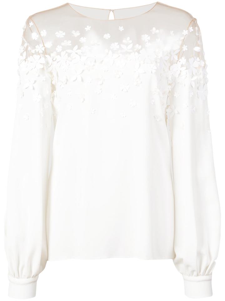 Oscar De La Renta Floral Embroidered Blouse - White