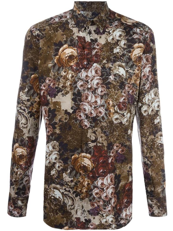 Dolce & Gabbana Rose (pink) Print Shirt, Men's, Size: 40, Cotton