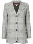Alexa Chung Floral-embroidered Checked Blazer - Grey