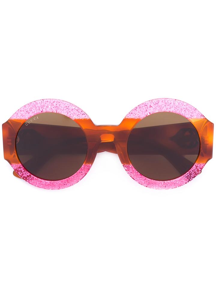 Gucci Eyewear Glitter Tortoiseshell Round Sunglasses - Brown