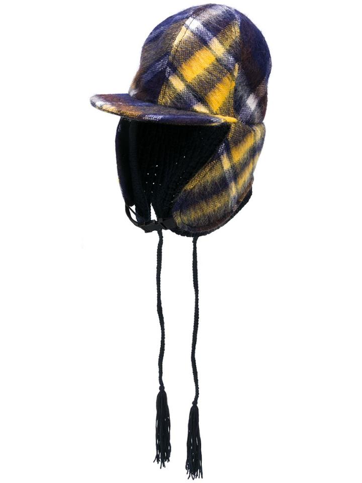 Sacai Checked Trapper Hat - Blue