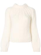 Ganni Chunky Knit Tie Back Sweater - White