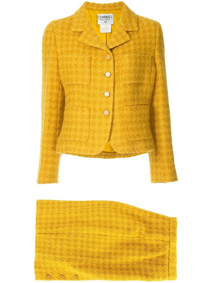 Chanel Vintage Cc Setup Suit Jacket Skirt - Yellow & Orange