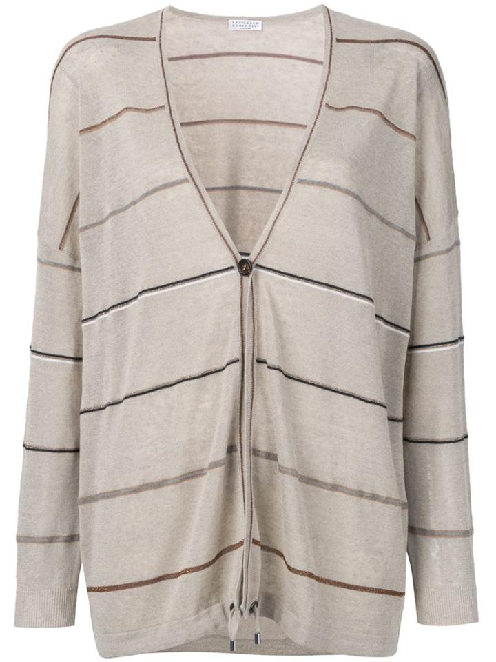 Brunello Cucinelli Striped Knitted Cardigan - Neutrals
