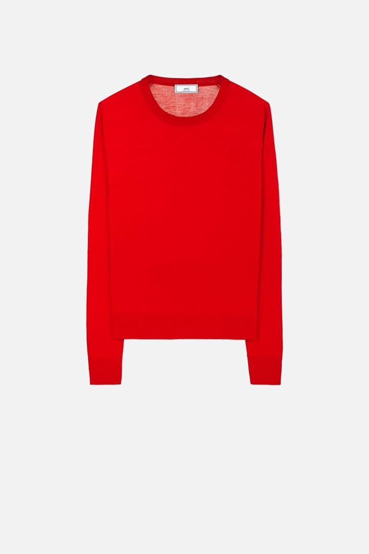 Ami Alexandre Mattiussi Crew Neck Sweater, Men's, Size: Small, Red, Wool