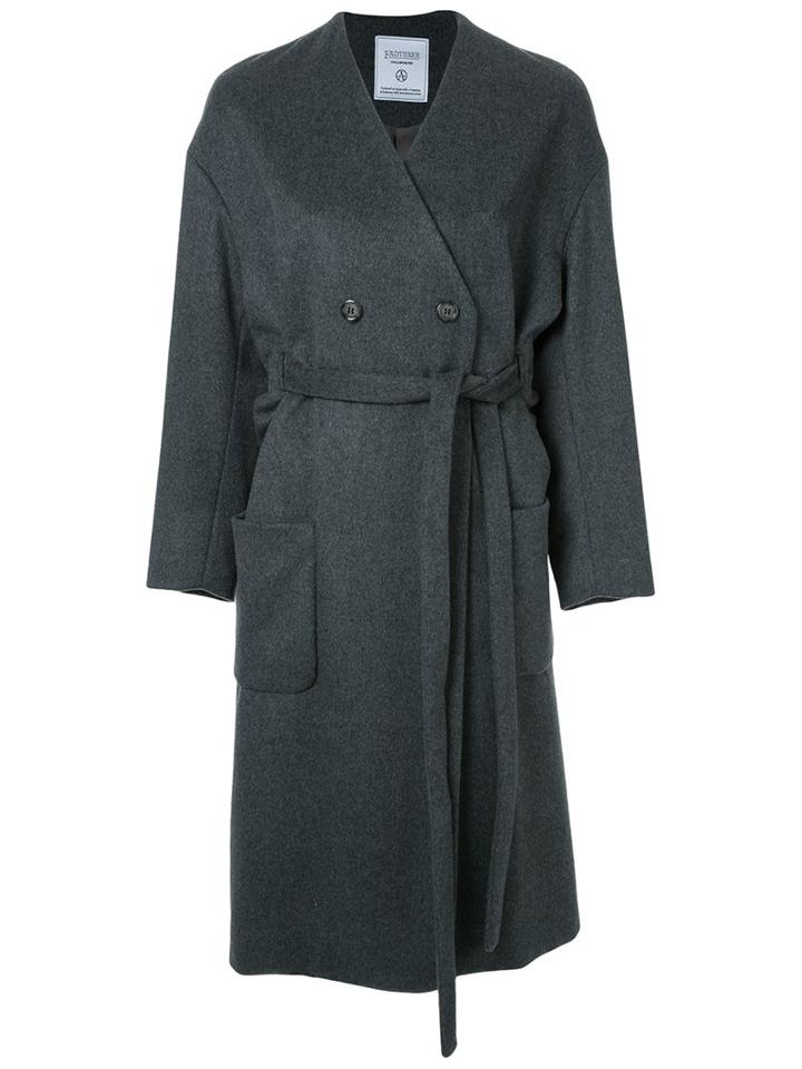 Fad Three Collarless Trench Coat, Women's, Size: Small, Grey, Polyester/wool