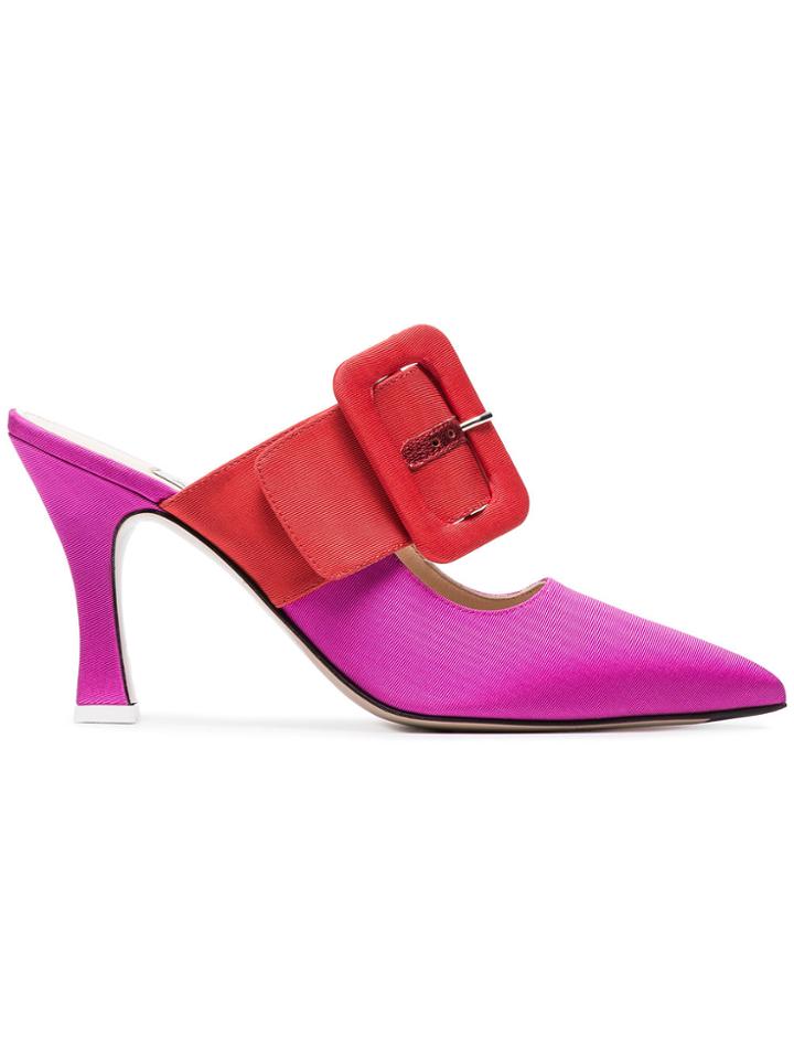 Attico Pink Chloe 85 Buckle Strap Mules - Pink & Purple