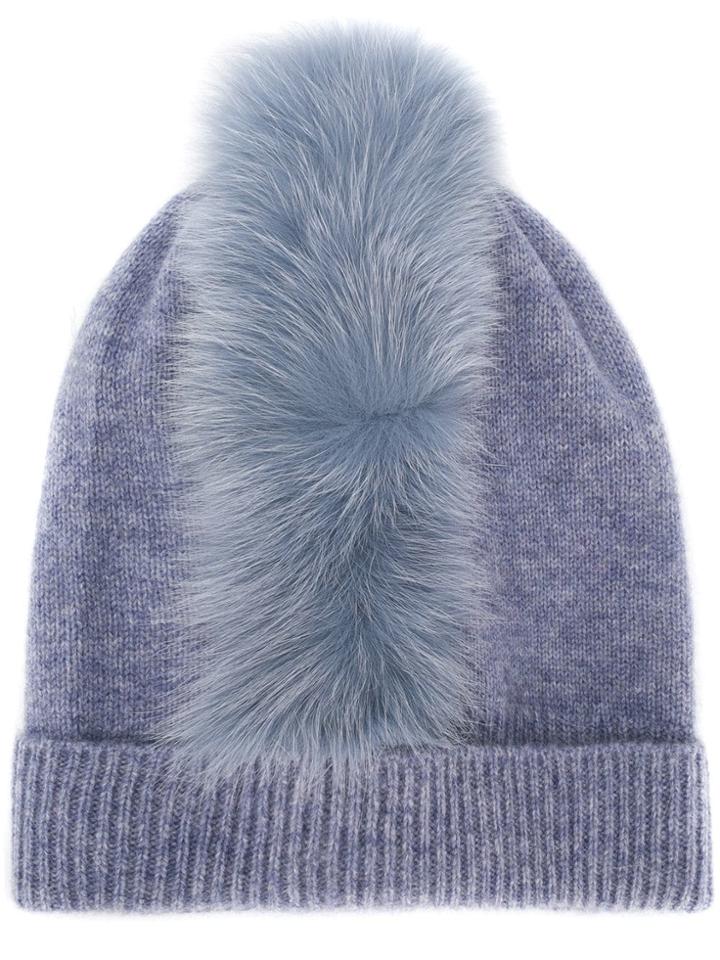 Charlotte Simone Fur Beanie - Blue