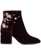 Ash Embroidered Ankle Boots - Pink & Purple