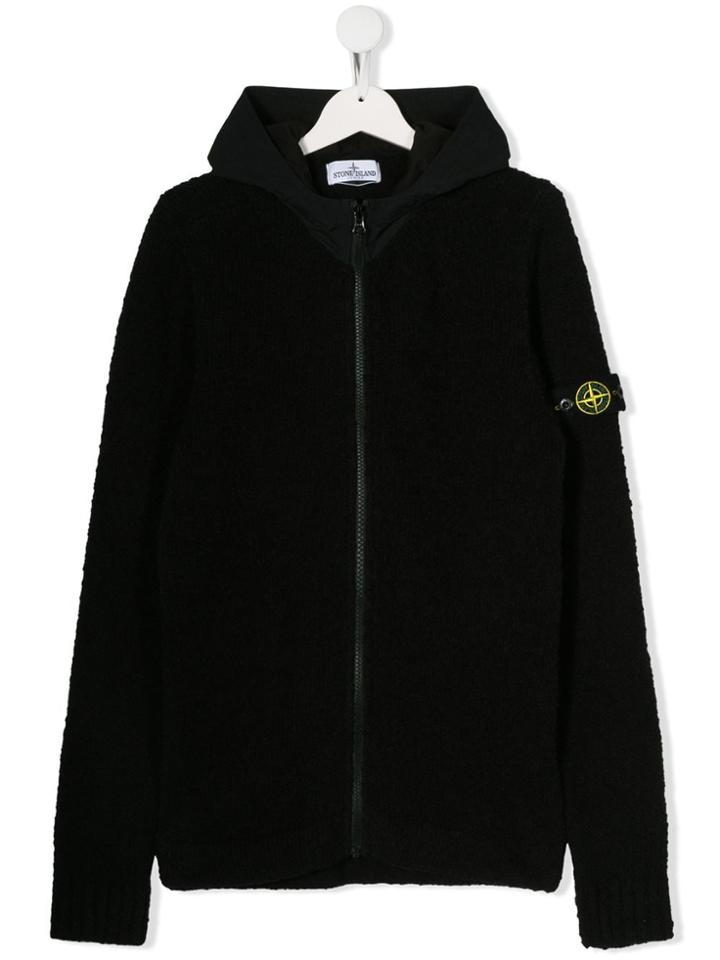 Stone Island Junior Teen Logo Patch Knitted Jacket - Black